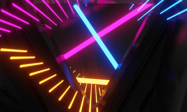 Ilustración en 3D renderización de juegos jugador fondo papel tapiz abstracto estilo cyberpunk metaverso juego de ciencia ficción brillo de neón de la escena de la sala de pedestal