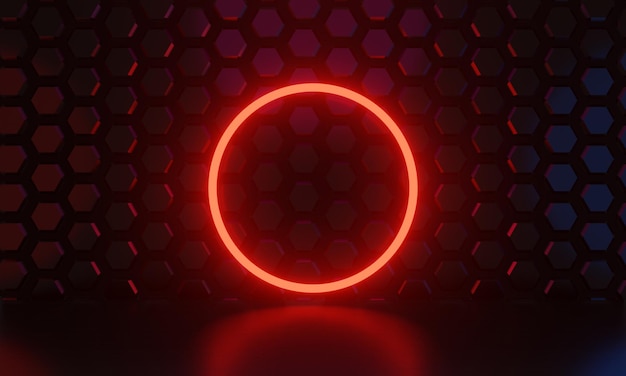 Ilustración en 3D renderización de juegos jugador fondo papel tapiz abstracto estilo cyberpunk metaverso juego de ciencia ficción brillo de neón de la escena de la sala de pedestal