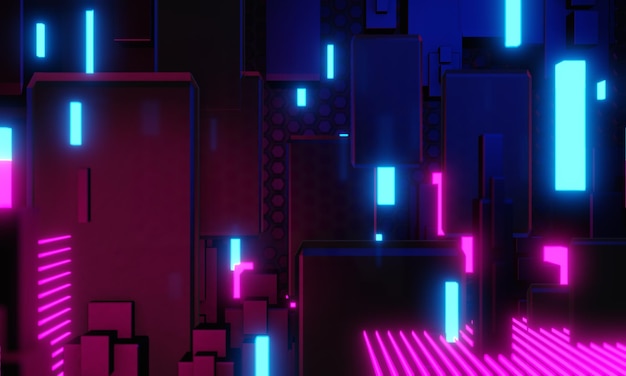 Ilustración en 3D renderización de juegos jugador fondo papel tapiz abstracto estilo cyberpunk metaverso juego de ciencia ficción brillo de neón de la escena de la sala de pedestal