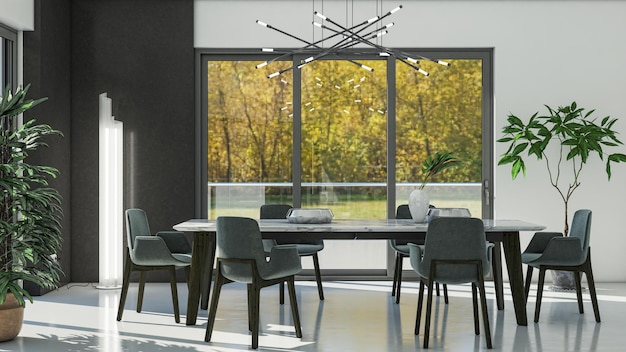 Ilustración 3D renderizado grandes interiores de lujo modernos y luminosos Imagen generada digitalmente por computadora de la maqueta de la sala de estar