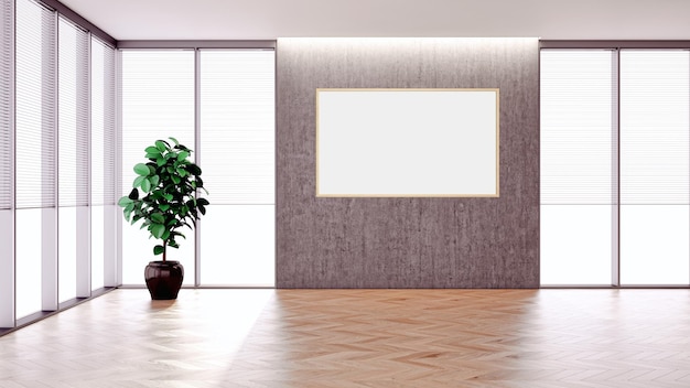 Ilustración 3D renderizado grandes interiores de lujo modernos y luminosos Sala de estar con marcos maqueta imagen generada digitalmente por computadora