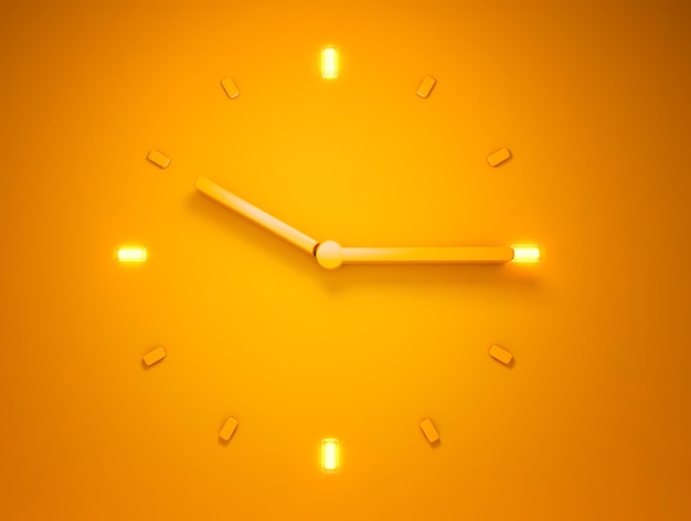 Ilustración 3D Representación 3D de la hora del reloj naranja retroiluminado 10 en punto 15 minutos