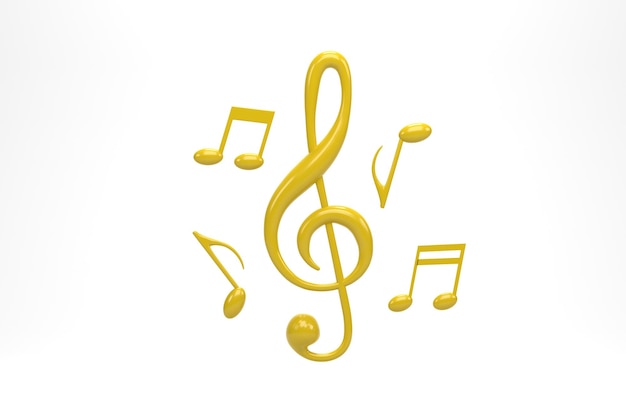 Ilustración 3D Representación 3D Notas musicales sobre fondo blanco melodía musical