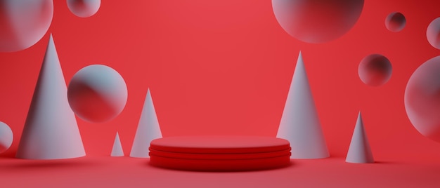 Ilustración 3D de representación de escena fondo abstracto para el elemento de decoración de vacaciones de Navidad feliz fondo de papel tapiz rojo