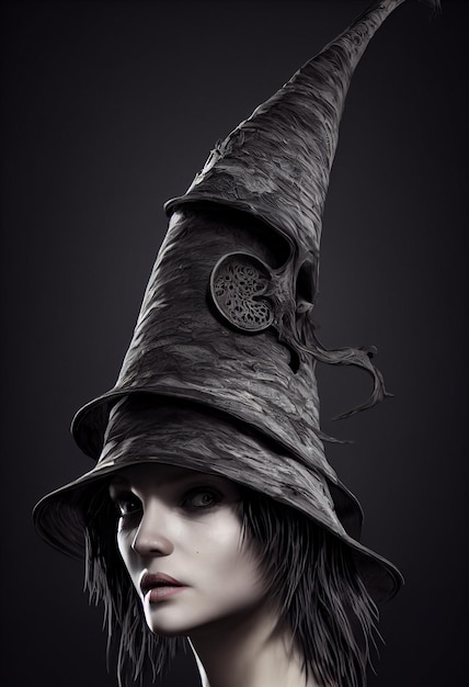 Ilustración 3d de retrato de bruja oscura hermosa