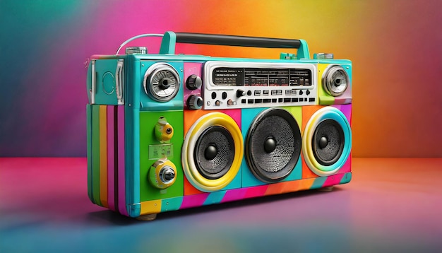 Ilustración 3D retro Boombox de colores