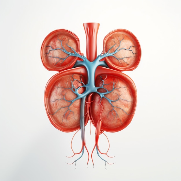 Foto ilustración 3d del riñón humano con venas
