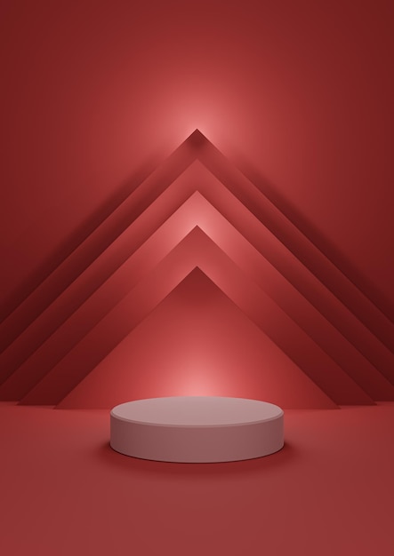 Ilustración 3D rojo oscuro soporte de cilindro de fondo de pantalla de producto mínimo triángulo piramidal abstracto