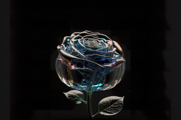 Ilustración 3d de rosa azul de cristal