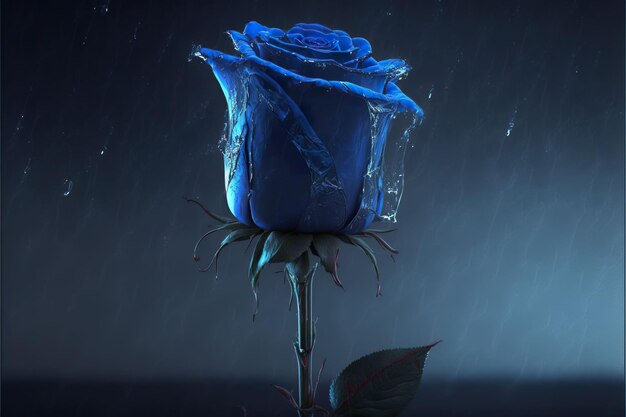 Ilustración 3d de rosa azul de cristal