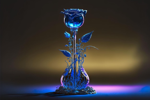 Ilustración 3d de rosa azul de cristal