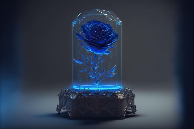 Ilustración 3d de rosa azul de cristal