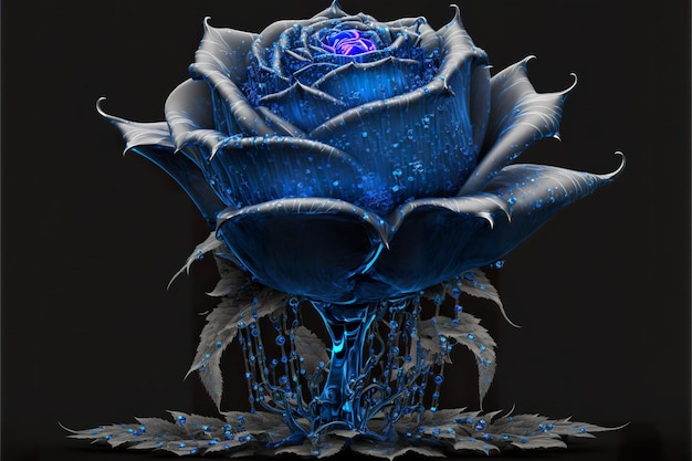 Ilustración 3d de rosa azul de cristal