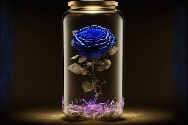 Ilustración 3d de rosa azul de cristal