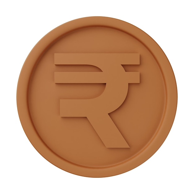 Foto ilustración 3d de rupia de moneda de bronce aislada en fondo blanco
