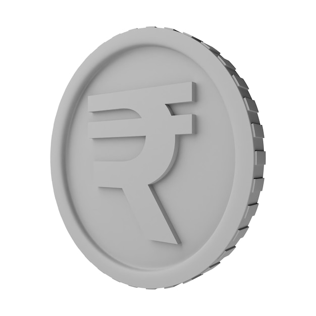 Ilustración 3D de rupia de moneda de plata aislada en fondo blanco