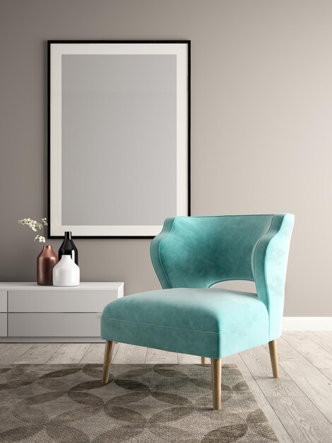 Ilustración 3D de sala de diseño moderno interior