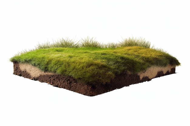 Ilustración 3D sección transversal de suelo redondo con tierra y tierra de hierba verde isométrica