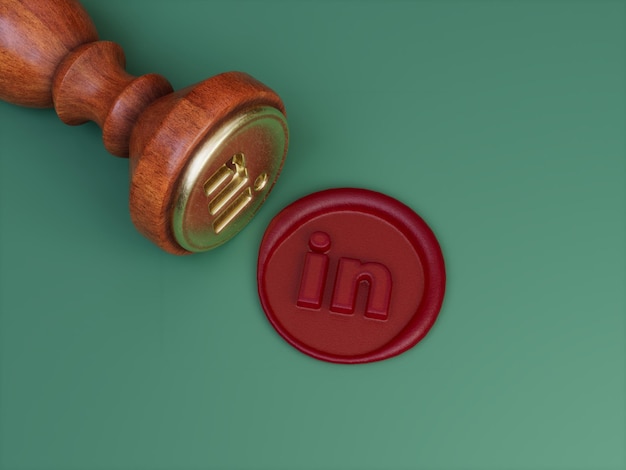 Ilustración 3D del sello de cera oficial aprobado por la firma de las redes sociales de LinkedIn