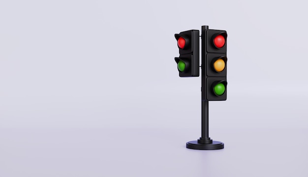 Ilustración 3D del semáforo en un fondo aislado