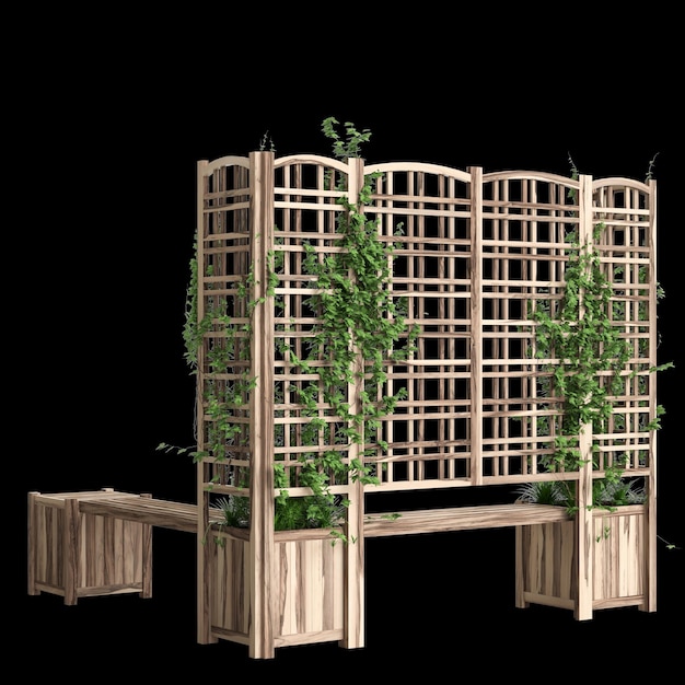 Ilustración 3d de sembradora de banco con enrejado aislado sobre fondo negro