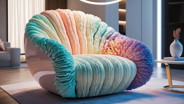 Ilustración 3D de un sillón inspirado en las formas orgánicas del coral