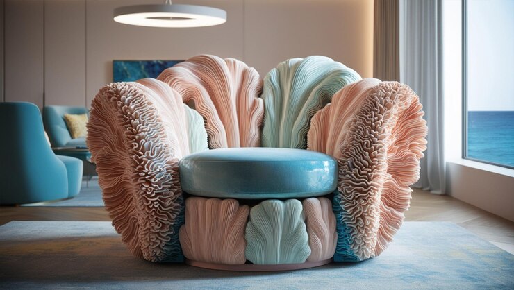 Ilustración 3D de un sillón inspirado en las formas orgánicas del coral