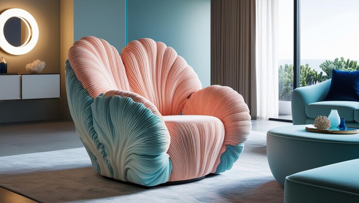 Ilustración 3D de un sillón inspirado en las formas orgánicas del coral