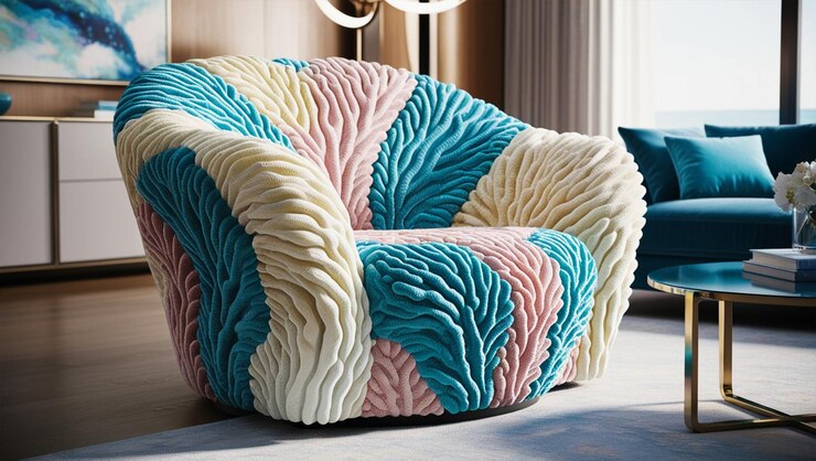 Ilustración 3D de un sillón inspirado en las formas orgánicas del coral