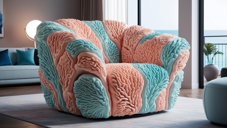 Ilustración 3D de un sillón inspirado en las formas orgánicas del coral