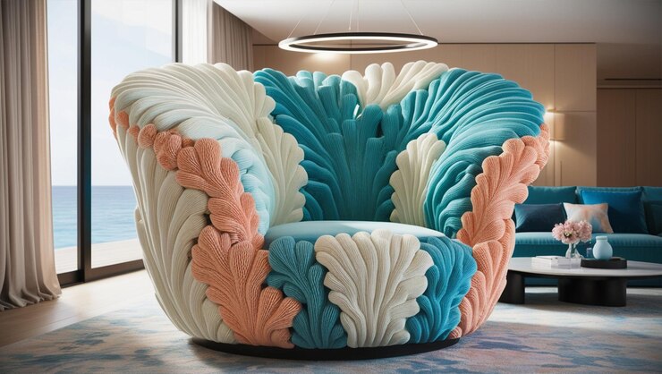 Ilustración 3D de un sillón inspirado en las formas orgánicas del coral