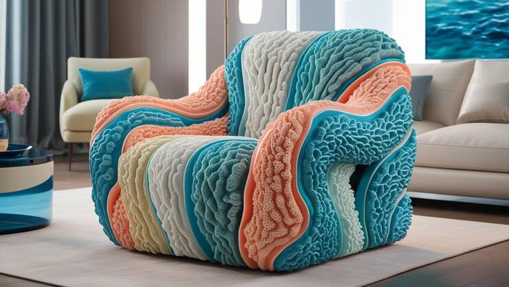 Ilustración 3D de un sillón inspirado en las formas orgánicas del coral