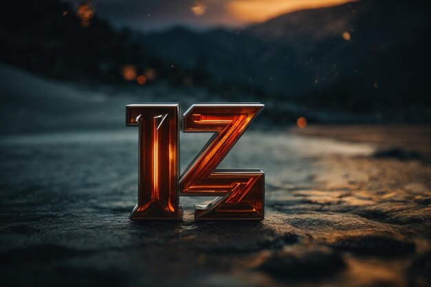 Ilustración 3D de símbolos en gris de la letra Z del alfabeto metálico en oro o cobre naranja envejecido