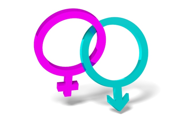 Ilustración 3D de símbolos masculinos y femeninos
