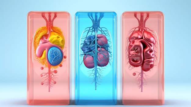 Foto ilustración 3d de los sistemas de órganos humanos órganos internos humanos anatomía circulatorio nervioso