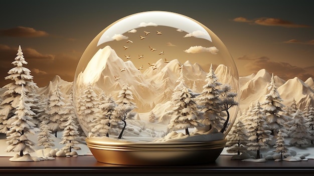 Ilustración 3D de Snow Globe Serenity con cubierta de nieve blanca