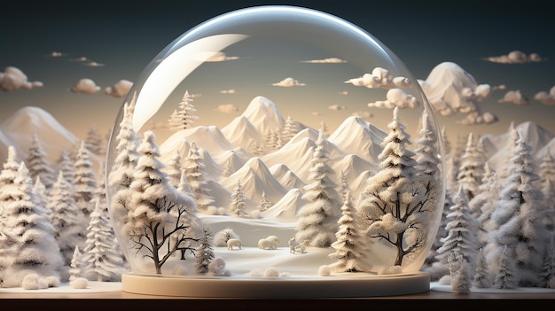 Ilustración 3D de Snow Globe Serenity con cubierta de nieve blanca