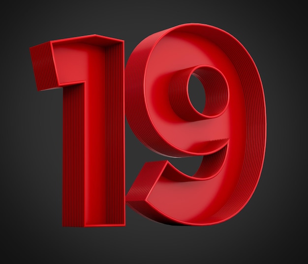 Ilustración 3d de la sombra interior roja número 19 o diecinueve