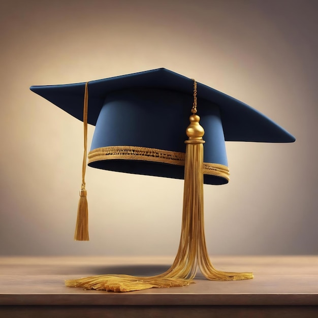 Ilustración en 3D del sombrero académico con borla dorada