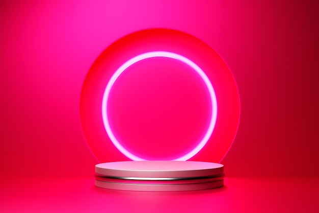 Ilustración 3d de un soporte de podio de círculo rosa en el fondo de una composición geométrica Representación 3d Fondo de geometría minimalista