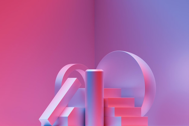 Ilustración 3d de un soporte de podio de círculo rosa en el fondo de una composición geométrica Representación 3d Fondo de geometría minimalista