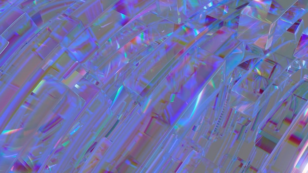 Ilustración 3D Superficie de vidrio con neón y dispersión