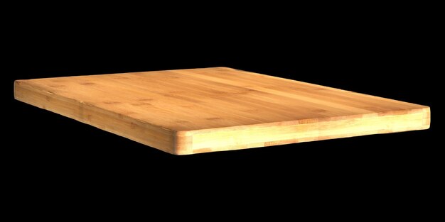 Ilustración 3D de una tabla de cortar de madera aislada sobre un fondo negro