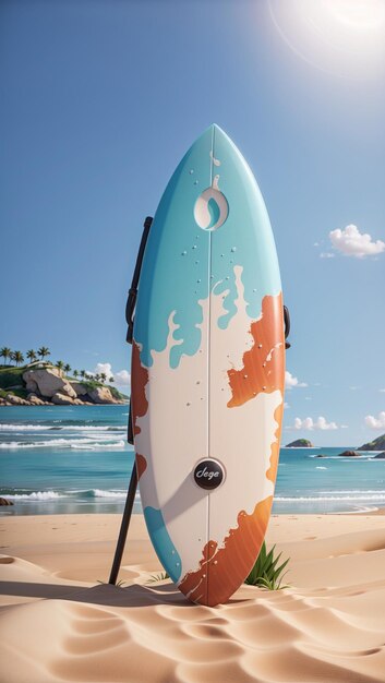 Ilustración 3D de una tabla de surf ideal en tonos suaves