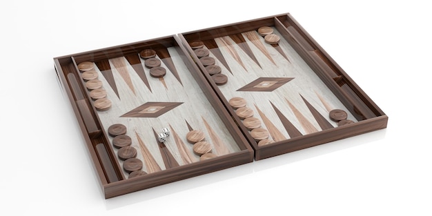 Ilustración 3d de tablero de backgammon de madera