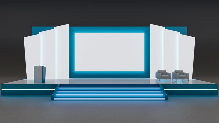 Ilustración 3D de telón de fondo de escenario de estilo futurista con tema de tecnología digital