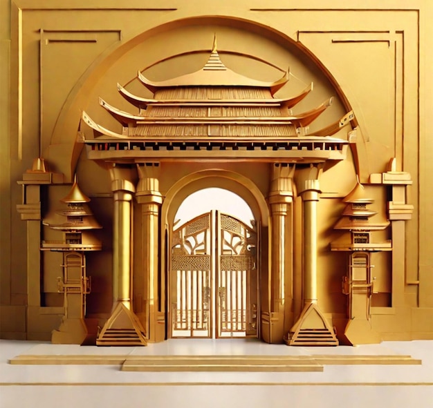 Foto ilustración en 3d de un templo con una puerta en el medio