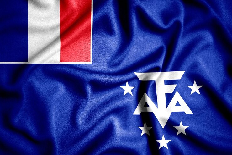 Ilustración en 3D de la textura ondulante de la bandera francesa de la Tierra Meridional y Antártica