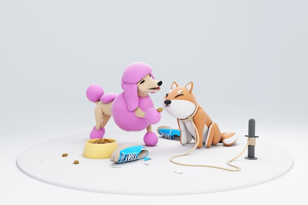 Ilustración 3d tiempo de alimentación del perro