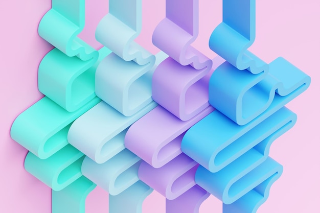 Ilustración 3d de una tira estéreo de diferentes colores Rayas geométricas similares a ondas Patrón de líneas cruzadas brillantes y coloridas abstractas
